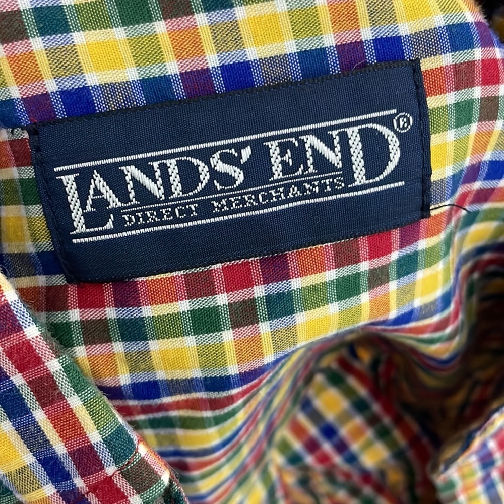 Lands’ End colorful yellow plaid button down